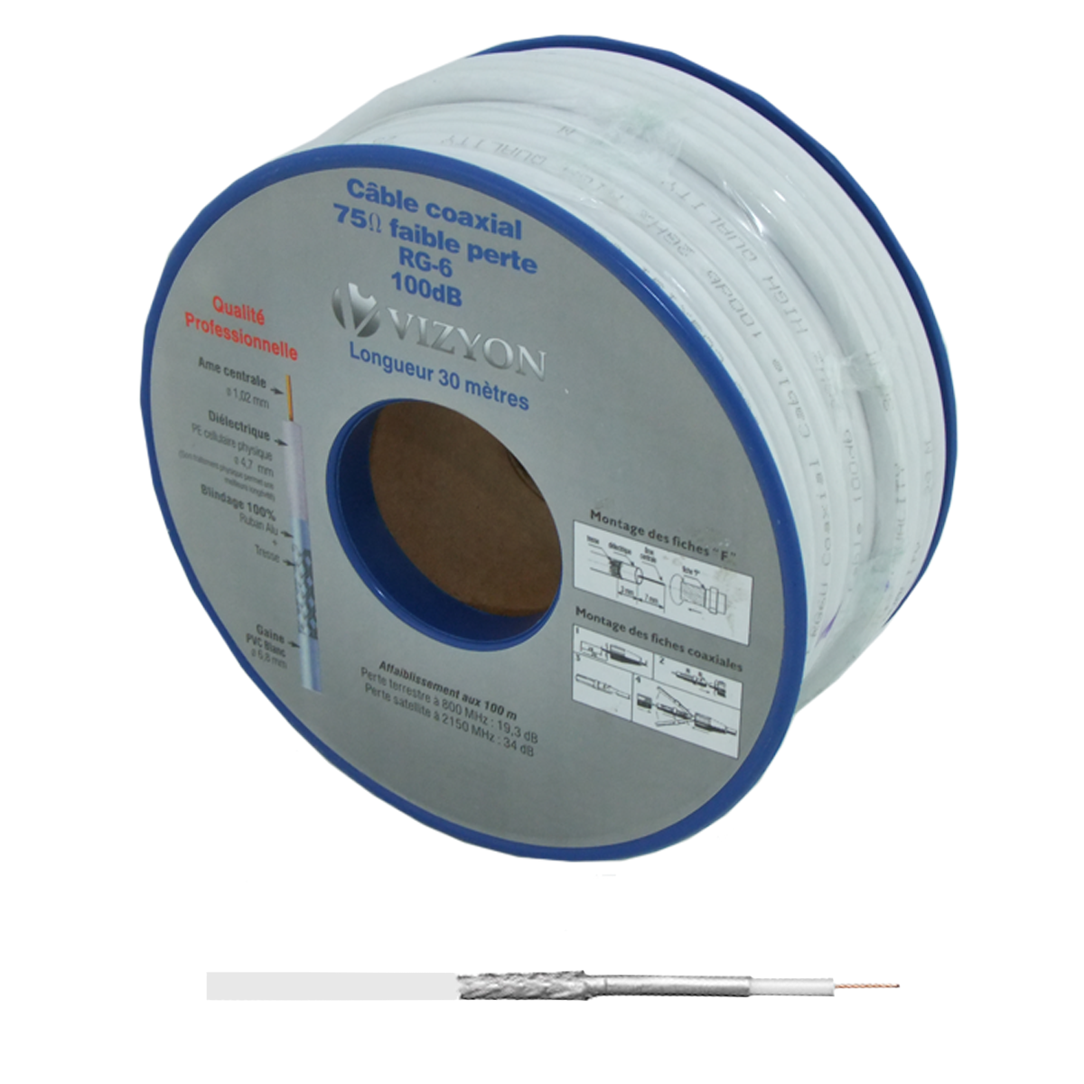 Vizyon Koaxial Kabel 30m 100dB geeignet für Sat 4xF-Stecker Kabel DVB-T2 inkl Vizyon Koaxial Kabel 30m 100dB geeignet für Sat 4xF-Stecker Kabel DVB-T2 inkl