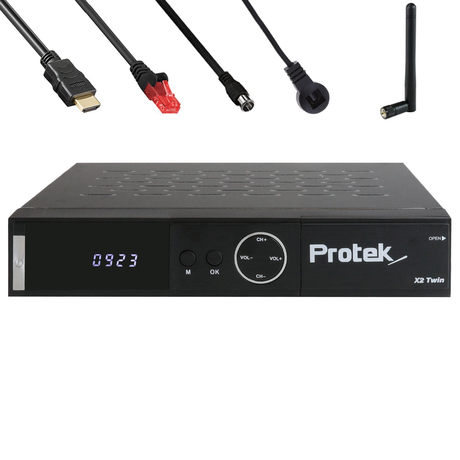 investering Vilje spansk Protek X2 Twin-Sat-Receiver 4K UHD H.265 E2 Linux 2.4 GHz WiFi 2x DVB-S2  inkl. Koax- & Netzwerkkabel